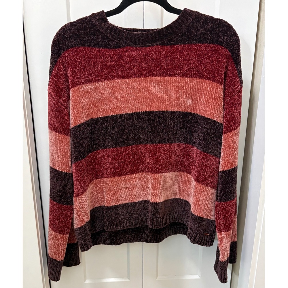 Volcom Womens Chenille Striped Sweater Medium Burgundy Red Coral B0732000